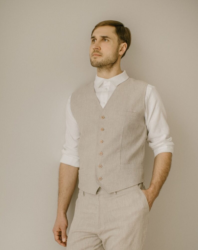 Linen Men's Waistcoat, Casual Wedding Vest, Timeless Groom Vest, Tailored Waistcoat, Simple Rustic Waistcoat, Wedding Attire, Linen Clothes.